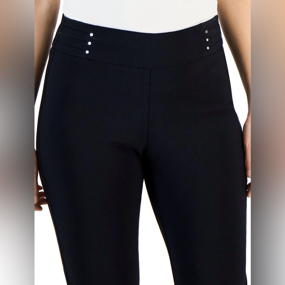 JM Collection Blue Grey Pull-On Stretch Women's Cropped Slacks Pants Trousers - Picture 3 of 15